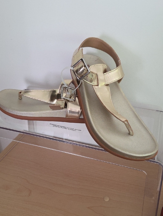 Blondo Shoes - Women’s Metallic Gold Thong Sandals with Buckle Strap, Size 8